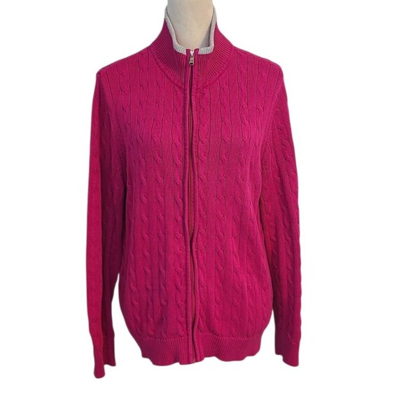 LRL Ralph Lauren Active Pink/Silver Mock Neck Full Zip Cable Knit Sweater Sz XL - Picture 1 of 13